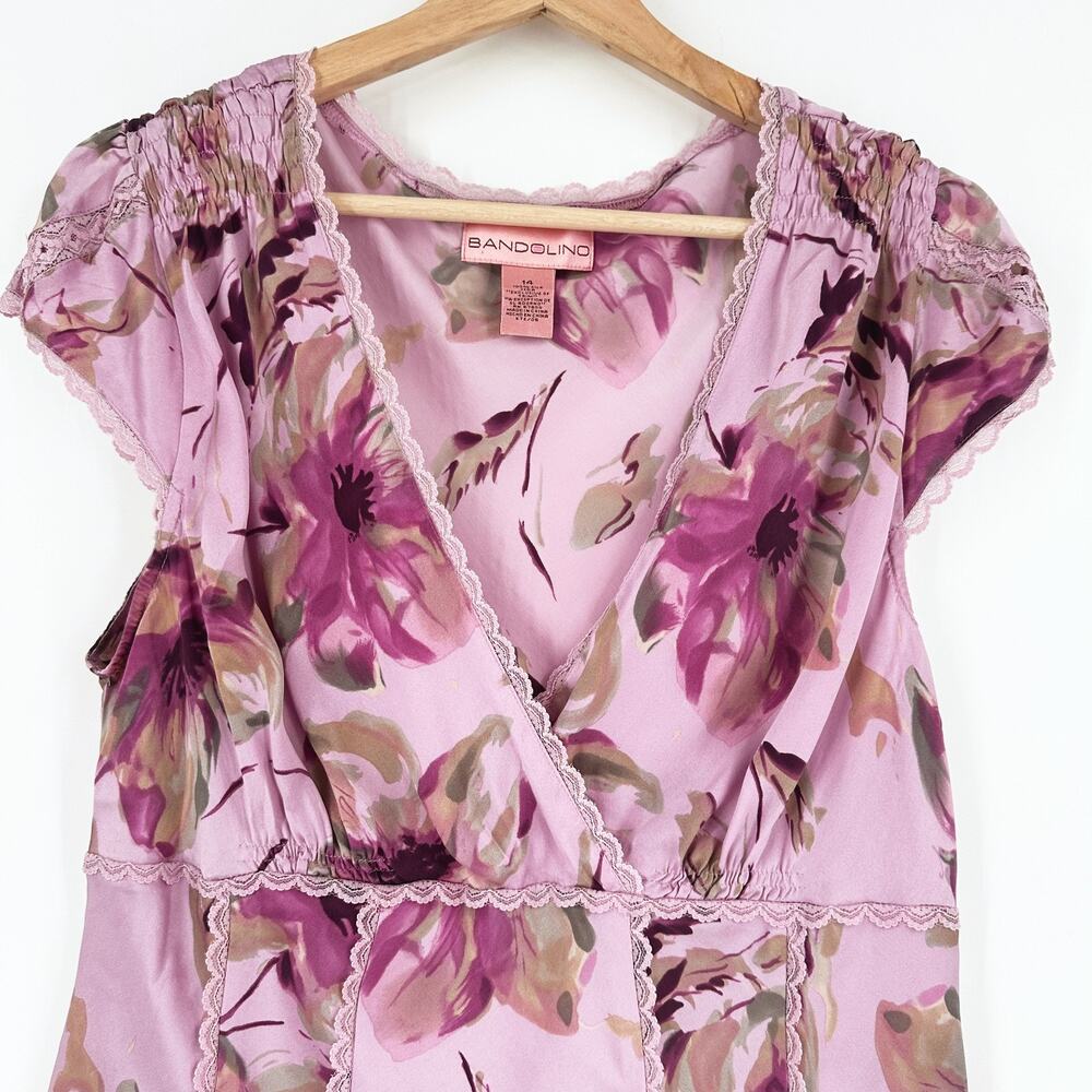 Bandolino 100% Silk Floral Babydoll Top 14 Y2K Coquette Fairy Cottage Romantic - Picture 2 of 7